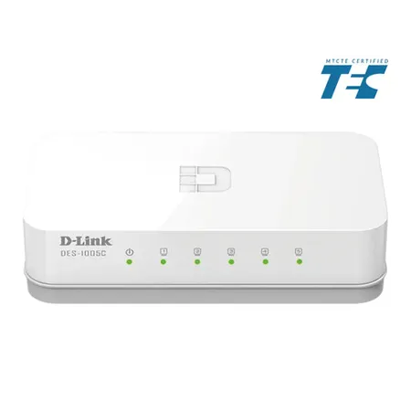 D‑Link DES‑1005C 5‑Port Fast Ethernet Unmanaged Switch Fanless Desktop Design