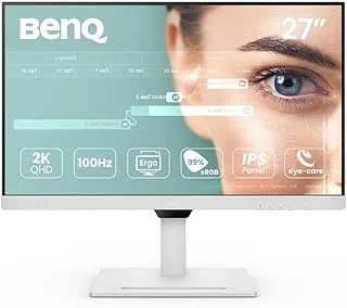 BenQ GW2790QT Coding Monitor, 27 Inch (68.58 cm), IPS, 2K QHD 2560x1440, 75Hz, White, USB-C 65W PD, Coding Mode, 99% sRGB, Daisy Chain, Height Adjust, Noise Filter Speakers, HDMI, DP, USB Hub Monitor