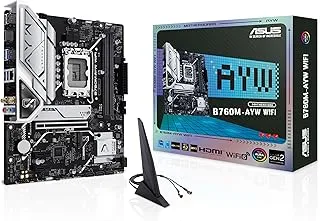 ASUS B760M-AYW WiFi D4 II Intel® B760 (LGA 1700) microATX mATX Motherboard, PCIe 5.0 x16 Support, Two M.2 Slots, DDR4, Realtek 2.5Gb Ethernet, Wi-Fi 6, HDMI, SATA 6 Gbps, Front USB 5Gbps, Aura Sync