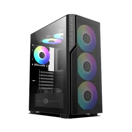 Circle Eliminator X5 Black Mid Tower Computer Case | Gaming Cabinet – Black | Support ATX, M-ATX, ITX | Pre- Installed 3 x 140mm Front and 1 x 120mm Rear ARGB Fans