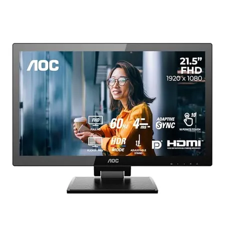 AOC 21.5 / 10 Point Capacitive Touch/ VA Panel / Speaker / VGA x1 , HDMIx1 , DVIx1 , DP x 1 , USB 3.2 x1 , Audion IN & Out / Fliker Free / Clear vision / Low Blue Light.