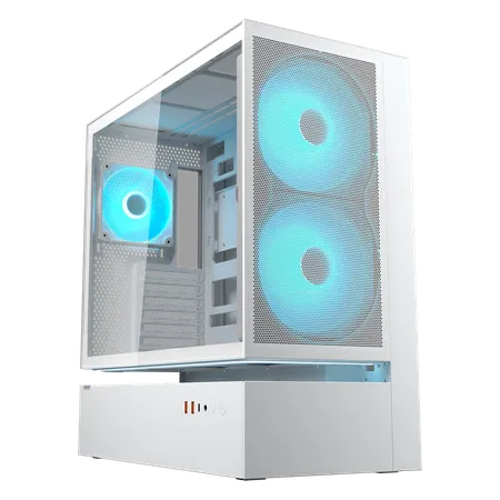 Cougar CFV235 Mesh Vision ATX Mid Tower PC Case with Central Floating Ventilation Dual 160mm ARGB PWM Fans - White