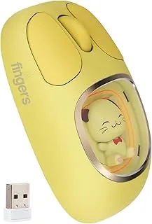 FINGERS CuteClicks WB4 Wireless Mouse - Adorable Design, 3-in-1 (USB + Bluetooth + Rechargeable), RGB Lights, 1200 DPI, Ambidextrous, Silent Clicks, 25-Day Battery (Sunshine Yellow)