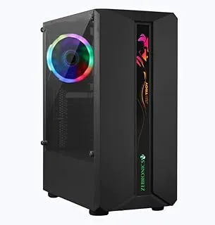 ZEBRONICS Troy Mid-Tower Premium Gaming Cabinet ATX/MicroATX/MINI ITX,1x 120mm Rear Fan, Halo Glow Ring RGB Fans,RGB LED Modes,Tempered Glass Side Panel, USB 3.0,Magnetic Dust Filter