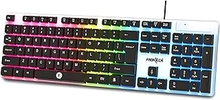 FRONTECH Wired Gaming Keyboard with 104 Keys | Rainbow Backlight Effect | Membrane Keys with Retractable Stands | USB Plug & Play | Ergonomic Design | Easy to Use (KB-0042, White & Black)