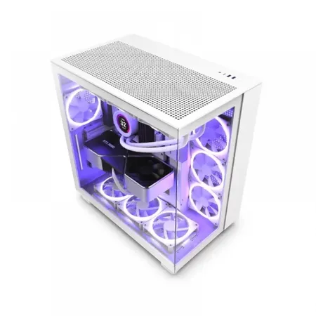 NZXT H9 Flow Tempered Glass Large Dual-Chamber Mid-Tower ATX Airflow Case-White