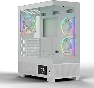 Ant Esports Crystal X3 LCD Mid-Tower Computer Case/Gaming Cabinet - White | Support ATX, Micro-ATX, Mini-ITX | Pre-Installed 3 ARGB Fans