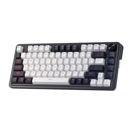 Redragon K673 PRO 75% Wireless Gasket RGB Gaming Keyboard, 3-Modes 81 Keys Compact Mechanical Keyboard Dedicated Knob Control & Sound Absorbing Pads (Linear Red Switch)