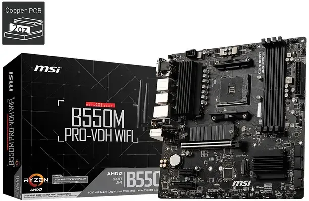 MSI MB5033 B550M PRO-VDH WiFi Ryzen 5000 Series (AM4) Compatible, M.2 Heatsink, Wi-Fi Function, MicroATX [AMD B550 Equipped]