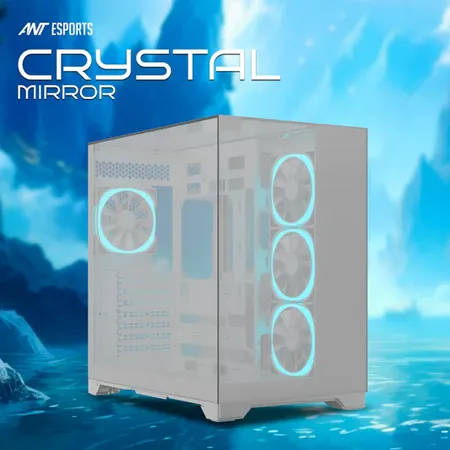 Ant Esports Crystal Mirror Gaming Mid Tower Case-White