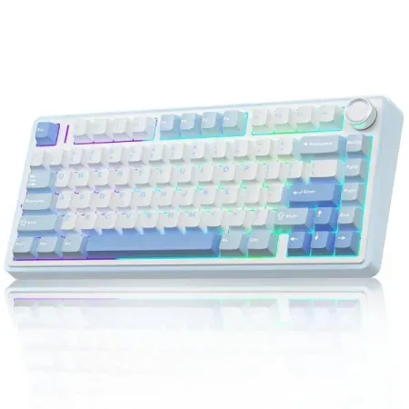 AULA F75 75% Wireless Mechanical Keyboard | Hot Swappable | Linear Switches | RGB Backlit | 2.4GHz/Type-C/Bluetooth Gaming Keyboard (Keyboard,Ice Blue+Ice Vein Switch)