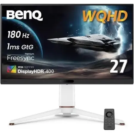 BenQ MOBIUZ EX271Q 27 Inch 2K 180Hz 1ms Gaming Monitor, AI Detail Enhancement, DP 1.4, HDMI 2.0, 65W USB-C, 95% P3, DisplayHDR 400, AMD Freesync, KVM, Pixsoul Engine, Remote Control, Best for AAA Games