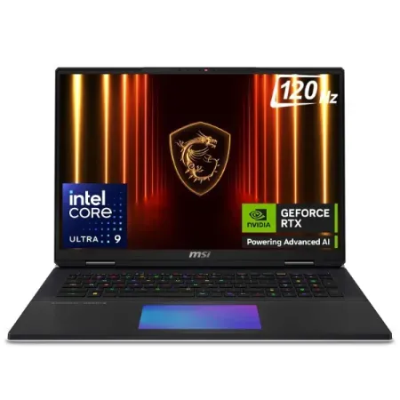 MSI TITAN 18 HX AI A2XWJG-486IN: INTEL CORE ULTRA 9 285HX, NVIDIA GEFORCE RTX 5090 LAPTOP GPU, GDDR7 24GB, DDR5 6400MHZ 32GB*2, 2TB NVME PCIE GEN5X4 SSD W/O DRAM + 2TB NVME PCIE GEN4X4 SSD X2, 18" 16:10 UHD+ (3840X2400), 120HZ, 100% DCI-P3 (TYP.)
