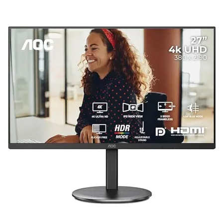 AOC 27 IPS Borderless, 4K - 3840 x 2160, 60 Hz, 350 cd/m², 4 MS, HDMI 2.0 x 2, DP 1.4 x 1, NTSC 107% / sRGB 126%, Earphone x 1.