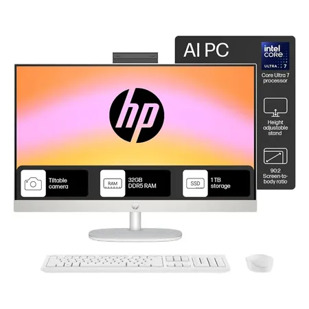 HP ALL-IN-ONE 27, INTEL CORE ULTRA 7 155U, 27INCH (68.6 CM), FHD,IPS,THREE-SIDED MICRO-EDGE, ANTI-GLARE,300 NITS,16 GB DDR5,1TB SSD,WINDOWS 11,MSO21,SHELL WHITE,6.72KG,27-CR1007IN