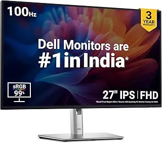 Dell P2725H 27 Inch FHD IPS Monitor, Anti-Glare, 99% SRGB, 100Hz, 5Ms (Fast), Ports: HDMI(1), DP 1.2, VGA, 3X USB 3.2 Gen1 (A), USB 3.2 Gen1 Type-C [15W PD] | Height Tilt Swivel Pivot