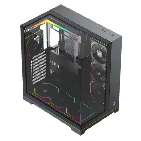 TAG Gamerz Supernova Mid-Tower Computer Case/Gaming Cabinet with 3 Side Glass Panoramic View| Pre-Installed 7 ARGB PWM Fans | Anti Sag Bracket | Support Reverse Connection motherboards PC CASE Black
