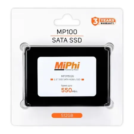 MIPHI MP100 SATA 512GB, Up to 550MB/s, 2.5 Inch/7 mm, 3Y Warranty, Internal Solid State Drive (SSD)