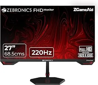 Zebronics S27A 27"" (68.5 cm) Gaming Monitor, 220Hz Refresh Rate, Fast IPS Display, HDMI, DP, FHD 1920x1080, 350nits Brightness, Built-in Speakers, ZGame Aid, Adaptive Sync, Bezel-less, Wall Mountable
