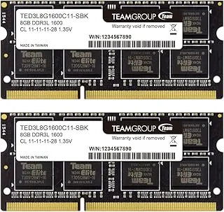 TEAMGROUP Elite DDR3L 16GB Kit (2 x 8GB) 1600MHz PC3-12800 CL11 Unbuffered Non-ECC 1.35V SODIMM 204-Pin Laptop Notebook PC Computer Memory Module Ram Upgrade - TED3L16G1600C11DC-S01-16GB