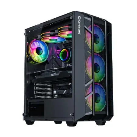 Consistent Spectrum Gaming Cabinet 2009 | Material : 0.4mm SPCC Black Coating | Support: ATX/M-ATX/ITX | with Tempered Glass Side Panel | 6 FRGB Cooling Fan