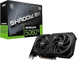 MSI GeForce RTX 5060 Ti 16G Shadow 2X OC Plus Graphic Card - NVIDIA GeForce RTX 5060 Ti GPU, 16GB GDDR7 128-bit Memory, 28 Gbps, PCI Express Gen 5 x16 Interface, Upto 2602 MHz, STORMFORCE Fan