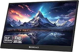 ZEBRONICS Pixigo A16, 15.6 inch Portable Monitor, FHD 1080p, 180° Adjustable Stand, Lightweight, 16:9 Aspect Ratio, 300Nits, 16.7M Colors, Dual Input - Type C + Mini HDMI, Built-in Speakers