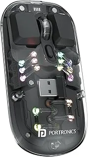 Portronics Toad 5 Transparent Bluetooth Mouse with 2.4 GHz & BT 5.3 Dual Wireless, Rechargeable, RGB Lights, Connect 3 Devices, Sleek Design for Laptop, Smartphone, Tablet (Black)
