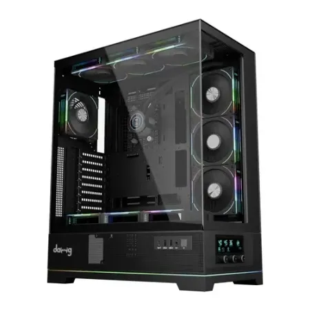 daWg Y’ Series 990 Mid-Tower Glass Gaming Cabinet/Case, Pre-Installed 360mm Display AIO, 10 RPM Indicator Fans, Control Dashboard, Support Vertical GPU, EATX, ATX, mATX, Mini ITX, ARGB, USB-C (Black)