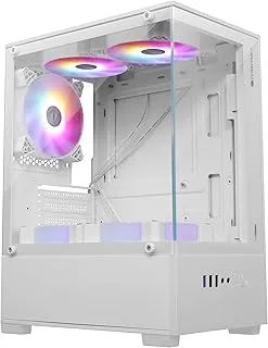 ZEBRONICS Iceberg Premium Gaming Chassis with Support for mATX | Mini ITX, Wraparound Tempered Glass, 120mm Multicolor LED Ring Fans, Top Magnetic Dust Filter, 5 Fans Included (White)
