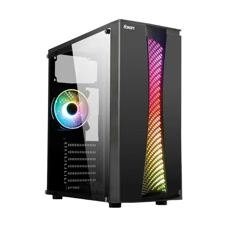 Foxin Spectra Mid Tower Computer Case ATX with Tempered Glass Side Panel, Pre‑Installed 120mm ARGB Fan
