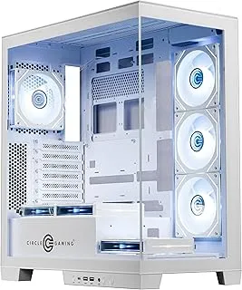 Circle Defender ZX7 Mid-Tower Gaming Cabinet - White | Supports ATX, M-ATX, ITX | Reverse Connector Motherboard Compatible | 3X Front, 3X Bottom, 1X Rear 120MM ARGB Fans with Infinity Mirror