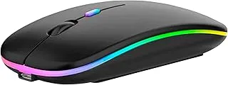 Glassology 2.4GHz Wireless + Bluetooth Mouse, Multi-Device Dual Mode Slim Rechargeable Silent Click Buttons Wireless BT Mouse, Adjustable DPI 800-1200-1600, Multicolor LED Lights, Auto Sleep