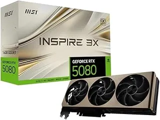 MSI GeForce RTX 5080 16G Inspire 3X OC Graphic Card - NVIDIA GeForce RTX 5080 GPU, 16GB GDDR7 256-bit Memory, 30 Gbps, PCI Express Gen 5 Interface, Upto 2640 MHz, STORMFORCE Fan