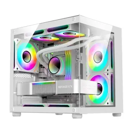 Consistent Gaming PC Case (CIG2005) White Sniper Gaming Cabinet for Video Games, Compact Design Rear Rainbow Fans