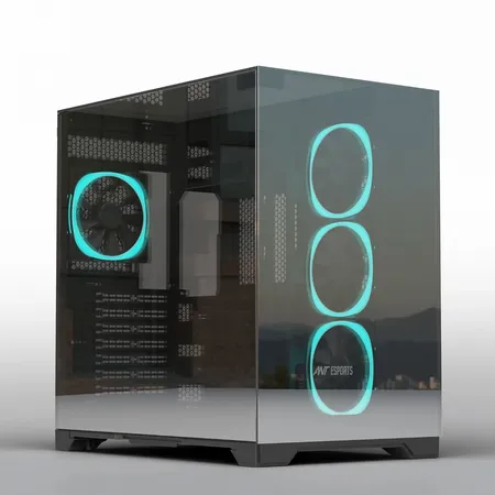 ANT ESPORTS CRYSTAL MIRROR ATX MID TOWER CASE BLACK