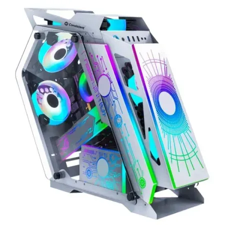 Consistent White Destroyer Gaming Cabinet 2012 | Support : Micro ATX/Mini-ITX | Front Port: USB2.0 * 1+USB3.0 * 1+HD Audio | with Tempered Glass