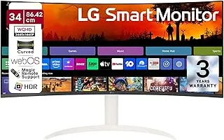 LG 34SR60QC 86.42cm (34 Inch) Smart Curved (1800R) WQHD (3440x1440) Monitor, HDR10, sRGB 99%(Typ.), HDMI X 2, Built-in Speaker (7W x 2), webOS, AirPlay2, Wi-Fi, Bluetooth, Miracast, USB, Tilt (Black)