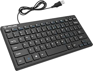 LAPCARE D-Lite Black Mini Wired Keyboard – 87 Key Compact USB Keyboard with Multimedia Fn Keys, Quiet Chocolate Keycaps, UV Coating, 8 Million Keystroke Life - Plug & Play for PC/Laptop (Black)
