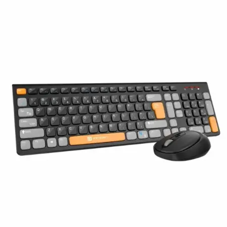 Portronics Key7 Combo Wireless Keyboard & Mouse Set with 2.4 GHz USB Receiver, 10m Working Range, 12 Shortcut Keys, Adjustable DPI, 10 Million Key Life & Click Life for PC, Laptop, Mac – Black + Orange
