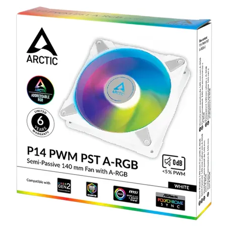 ARCTIC P14 PWM PST A-RGB 140 mm CPU Case Cooling Fan-White