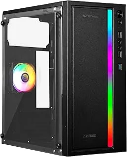 Zebronics Gaming Chassis, Micro ATX/Mini ITX, 80mm Rear Inner Glow Multicolor Fan, USB 3.0, 2X USB Ports, Acrylic Side Panel, Front Panel Multicolor Light Strip, Top-Mounted PSU (Froz)