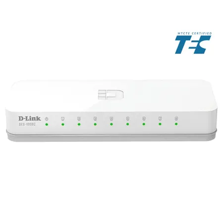 D Link DES 1008C 8 Port Fast Ethernet Unmanaged Switch Energy Efficient Fanless Design