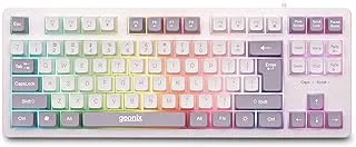 GEONIX Vintage KB4 Retro Style Chiclet Style Keyboard with 87 Keys, Rainbow Backlight, PVC Cable, Durable Body, Compact & Slim Design (White Grey)
