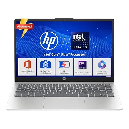HP 14, Intel Core Ultra 7 155H (24GB DDR5, 1TB SSD), Micro-Edge, Anti-Glare, FHD, 14''/35.6cm, Win11, M365 Office24, Silver, 1.4kg, ep1181TU, FHD Camera, Backlit Laptop