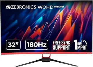 ZEBRONICS S32A, 1800R Curved Gaming Monitor, 32 inch (80cm), 280 nits, 180Hz, WQHD, 2560x1440, FreeSync, 1ms MPRT, HDMI, DP, HDR10, Bezel Less, Built-in Speakers, Wall Mountable