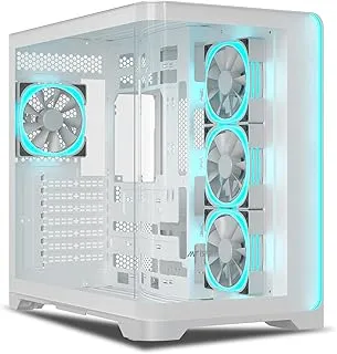 Ant Esports Crystal ARC Mid-Tower Computer Case/Gaming Cabinet - White |Front Curved Glass|Support ATX, Micro-ATX, Mini-ITX | Pre-Installed 4 ARGB-PWM Fans