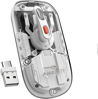 Amkette Epic TP Transparent Multi-Device Wireless, Bluetooth Rechargeable Mouse, USB-A + USB-C Nano Receiver, Silent Huano Switches, Type-C Charging, 3 Device Connectivity for Laptop, PC, Mac, Tablet