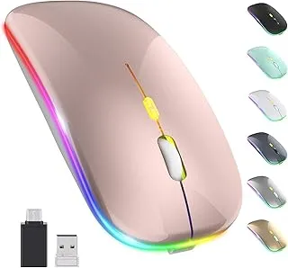 LED Wireless Mouse, Slim Silent Mouse 2.4G Portable Mobile Optical Office Mouse with USB & Type-c Receiver, 3 Adjustable DPI Levels for Notebook, PC, Laptop, Computer (Rose Gold)