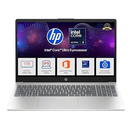 HP 15, Intel Core Ultra 5 125H (16GB DDR5, 1TB SSD) FHD, IPS, 15.6''/39.6cm, Win11, M365 Basic(1yr)*Office24, Silver, 1.65kg, fd1354TU, Intel Arc Graphics, FHD Camera w/Shutter, AI Powered Laptop